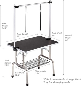ODM-mesas plegables portátiles para el cuidado de perros, altura ajustable de 350 libras, carga máxima, con cesta de acero inoxidable - Product Image 3