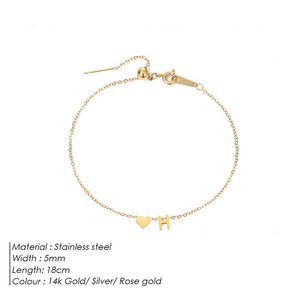 Pulseras de 26 letras chapadas en oro de acero inoxidable a la moda de moda con conjuntos de corazón para joyería de <span class=keywords><strong>mujer</strong></span> - Product Image 6