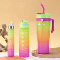 Lot de 3 bouteilles d'eau en plastique dégradé écologiques de 1800 ml, 800 ml et 280 ml – Gobelets portables givrés pour voiture