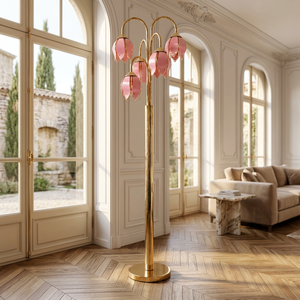 Luxury Gold Lotus Floor <b>Lamp</b> 5 Pink Flower Lampshade Vintage Floral Standing <b>Lamp</b> for Villa Wedding Hotel Interior Decoration - Product Image 3