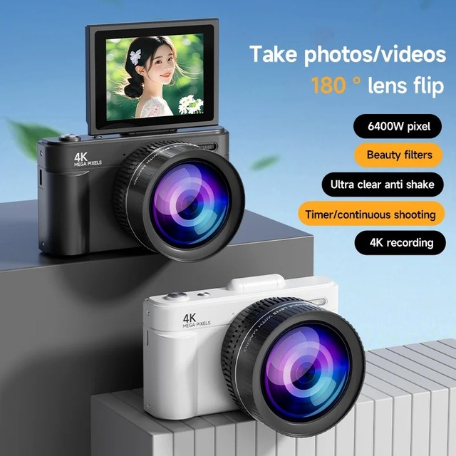 V5 HD Digital Camera with Retro Student Design Flip Screen and WFII Transmission Perfect Gift
