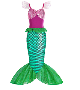 Disfraz de sirena para niñas pequeñas de Carnaval de Halloween, vestido de princesa para fiesta de cumpleaños con accesorios, varita de corona - Product Image 6