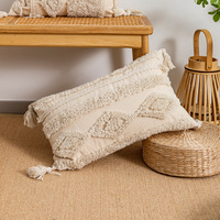 Housse de coussin en macramé tricotée à la main, style bohème de luxe, 18x18cm, avec pompon, amovible et lavable, ignifuge