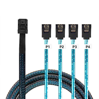 Kabel Internal HD Mini SAS (SFF-8643 Host) ke 4 Target SATA 650mm untuk Pengontrol 4 Hard Disk Drive SATA untuk Penggunaan Komputer