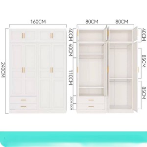 モダンなスチール製大容量4ドアワードローブ 幅160cm ハイグロスホワイト仕上げ 吊り下げ棒と引き出し付き 寝室収納用 - Product Image 3