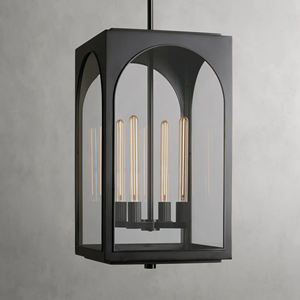 Luminaire suspendu d'extérieur palladien en acier et verre de conception américaine pour le salon - Product Image 2