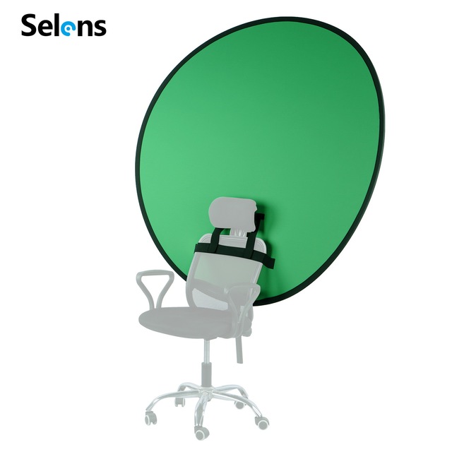 Selens 150cm Collapsible Green Blue 2 in 1 Pop up Circle Round Backdrop Double Sided Chair Screen Chromakey for Zoom Live Stream