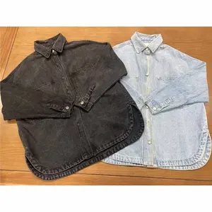 Best Selling New Style Washed Denim Coat Loose Turn Down Collar Casual Women Jeans Shirt