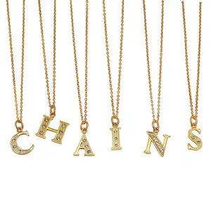 Titanium steel with diamond letters collarbone chain 18K gold plated fashion stainless steel 26 English letters pendant necklace