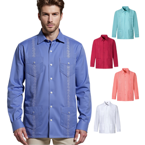 Camisas Guayaberas Personalizadas TKAN para <span class=keywords><strong>Hombre</strong></span>, Formales, de Manga Larga, Bordado Cubano Mexicano, Antiarrugas y Transpirables para Primavera - Product Image 1