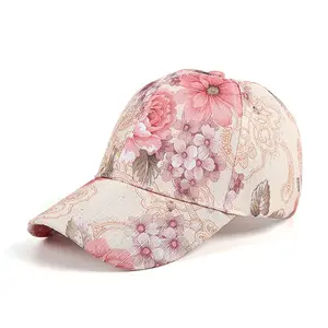 Ucuz şık yaz çiçek çiçek baskı Gorras Snapback kapaklar şapka spor rahat beyzbol şapkası kadınlar için
