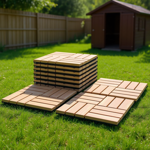 Dalles de terrasse en bois d'acacia emboîtables 12 x 12 pouces, revêtement de sol extérieur de qualité supérieure pour patios et jardins - Product Image 2