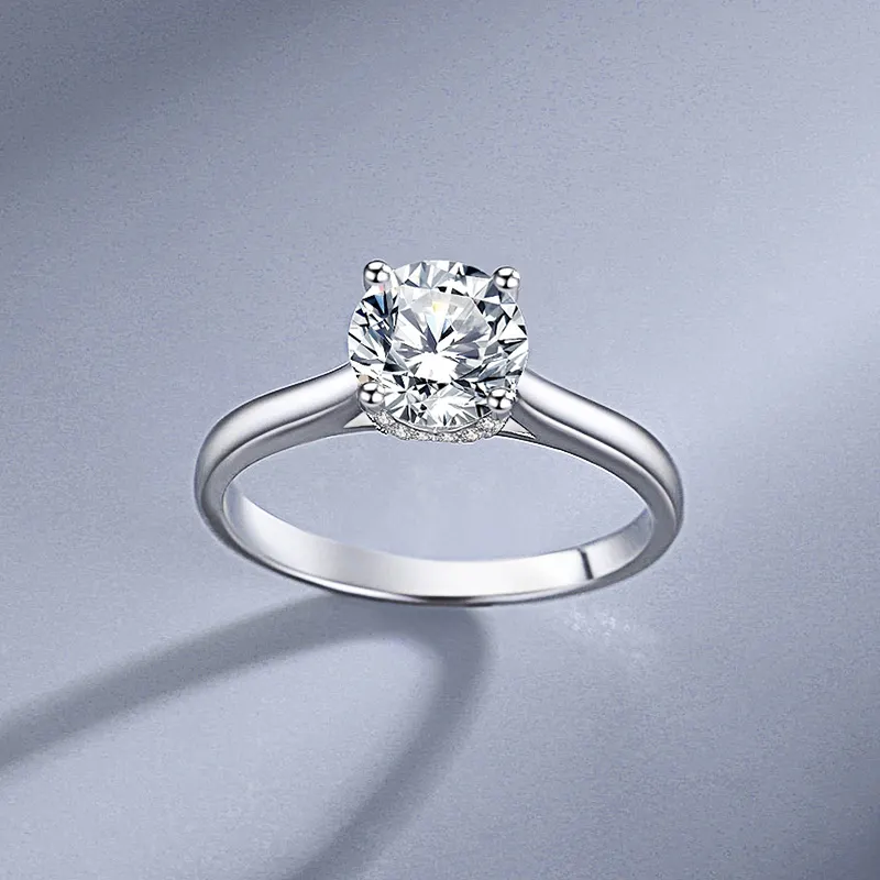Jewelry China Wholesale Moissanite Jewelry Classic Solitaire Band Sterling Silver 1 Ct 925 Moissanite Diamond Engagement Wedding Ring