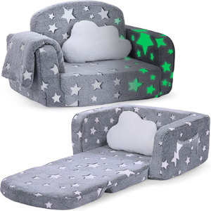 Sofá convertible para niños Giving Tree de 42.1 pulgadas en gris con diseño de estrellas, sofá plegable con almohada y manta para niños pequeños. - Product Image 3