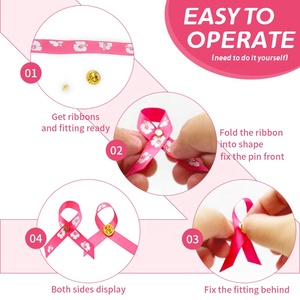 Lazos de Raso Personalizados con la Frase 'Concientización sobre el Cáncer de Mama' en Color Rosa Gordon, 100% Poliéster de Alta Tenacidad - Product Image 3