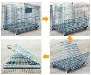 כלוב פלדה מתקפל כבד אחסון עם גלגלים | oem תעשייתי stackable אבץ מגולוון כלוב 1000 ק "ג קיבולת 5/6in גלגלים - Product Image 2