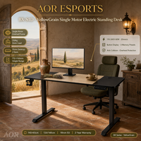 Bureau assis-debout électrique réglable en hauteur AOR, cadre métallique certifié MDF, crochet pour casque convertible, durable, vente en gros d'usine