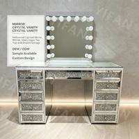 Table de toilette moderne de luxe YIFAN YF-H98 avec accents diamantés, miroir LED réglable, cadre en aluminium, MDF