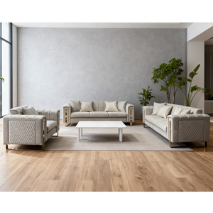 PZCN HOME 2025 Set di Divani in Stile Americano Contemporaneo Color Crema da 1-6 Posti con Decorazioni <span class=keywords><strong>a</strong></span> Righe e Gambe Dorate - Product Image 2