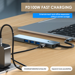 5 trong 1 đa chức năng nhôm <span class=keywords><strong>USB</strong></span> C <span class=keywords><strong>HUB</strong></span> Docking Station Loại C để HDMI 4K pd100w USB3.0 cho máy tính xách tay máy tính với nút điều khiển - Product Image 3