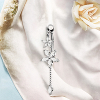 Bijoux de piercing pour nombril en acier inoxydable hypoallergénique, zircon, motif goutte d'eau et fleur, style Europe-Amérique, à la mode, avec lune