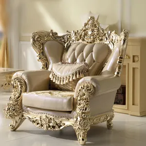 Italië Goud kleur lederen sofa massief houten 7 seat arabisch woonkamer banken