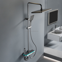 En gros Système de douche gris anthracite avec affichage numérique, 4 modes (pluie, cascade, douchette à main), mitigeur chaud/froid, fixation murale, direct usine