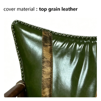 Fauteuil de salle à manger de luxe en cuir véritable vert, style occidental mi-siècle, en bois, pour restaurant, club, accent en cuir de vachette