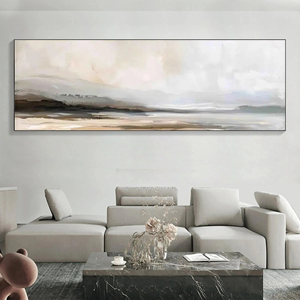 Peinture <span class=keywords><strong>de</strong></span> <span class=keywords><strong>lac</strong></span> <span class=keywords><strong>de</strong></span> montagne brumeux, art mural panoramique abstrait, peinture à l'huile abstraite moderne originale <span class=keywords><strong>de</strong></span> grande taille, art mural sur toile texturée - Product Image 1