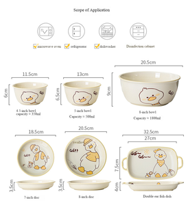 <span class=keywords><strong>Service</strong></span> de <span class=keywords><strong>vaisselle</strong></span> en céramique sans BPA, motif animaux de dessin animé sous glaçure, style nordique, couleur crème, bols et assiettes compatibles micro-ondes pour enfants - Product Image 2