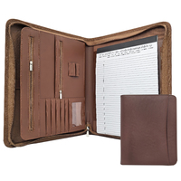 Portafolio de Cuero PU Marrón A4 con Logotipo Personalizado Moderno, Funda para Tablet de Negocios con Organizador de Carpetas de Archivos para la Escuela y Conferencias
