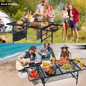 <span class=keywords><strong>Mesa</strong></span> <span class=keywords><strong>plegable</strong></span> <span class=keywords><strong>con</strong></span> 2 paneles de ala, parrilla ajustable en altura, para acampar, Picnic, Rectangular, ultraligera, para exteriores - Product Image 2