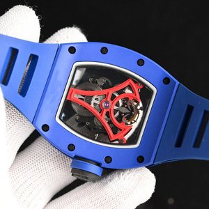 48mm Blue Ceramic Tonneau Tourbillon <b>Watch</b> Men Eiffel Tower Skeleton Dial <b>Rubber</b> Band Automatic Mechanical Wristwatch - Product Image 6