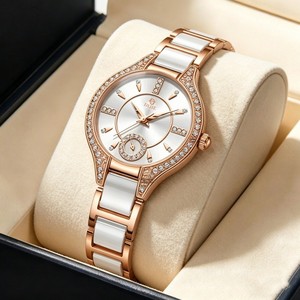 Nouvelle montre-bracelet pour femme en fausse céramique, mouvement à quartz délicat, bracelet en alliage tendance, résistante à <span class=keywords><strong>l</strong></span>'eau 30M, aiguilles romaines - Product Image 3