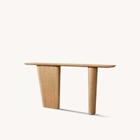 Table console élégante et moderne en acier inoxydable, asymétrique, à deux pieds, plateau trapézoïdal, colonne conique, dessus arrondi, pour salon de villa