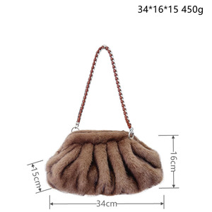 Borsa a tracolla con capelli di visone artificiale invernale plissettata per donne di alta qualità di grande capacità in pelliccia sintetica soffice pochette - Product Image 5