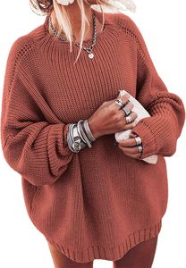 <span class=keywords><strong>Pull</strong></span> surdimensionné décontracté pour femmes avec logo en relief manches chauve-souris col montant <span class=keywords><strong>pull</strong></span> hauts <span class=keywords><strong>pull</strong></span> en tricot épais - Product Image 4