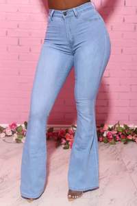 Femmes bleu clair lavé Vintage petit ami jean taille haute Baggy Flare rétro Denim pantalon haute visibilité solide coupe ample - Product Image 6