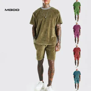 MGOO high T-shirts en velours solide T-shirts et Shorts hommes surdimensionné velours survêtement d'été Design personnalisé course à pied vêtements de sport