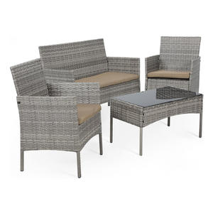 أثاث فناء خارجي عالي الجودة بسعر منخفض، طقم أريكة حديقة من الراتان مكون من 4 قطع مع وسائد - Product Image 4