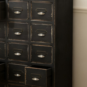 アメリカンヴィンテージ無垢材キャビネット寝室レトロマルチ引き出し収納キャビネットヨーロッパ多機能ブラックキャビネット - Product Image 5