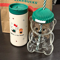 Gobelet à café en verre de 20 oz, article tendance pour les fêtes, gobelet ours, en forme d'ours avec paille et couvercle pour cadeau de Noël