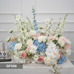 Arrangement floral de mariage tendance en soie artificielle rose et bleue pour allée de mariage, fleurs vertes pour allée de mariage - Product Image 2