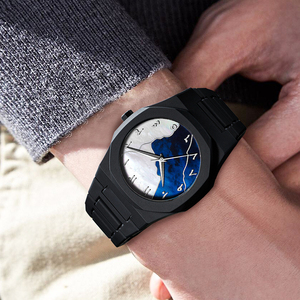 Montre à quartz pour homme, bracelet en métal noir, cadran en nacre, chiffres arabes, étanche, montre-bracelet de mode et d'affaires pour messieurs - Product Image 5