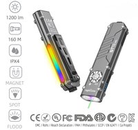 Lampe de poche EDC 1200LM ST11 Pro avec laser vert, lumière UV365, lumière d'avertissement RGB, magnétique, étanche IPX4, rechargeable par Type-C, lampe torche LED