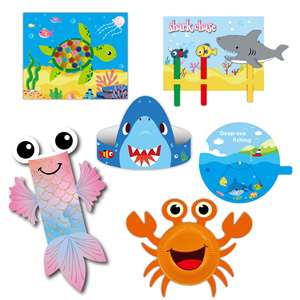 Kit d'activités créatives multifonctionnel pour enfants : autocollants en papier et boules de feutre à faire soi-même, motifs animaux marins - Product Image 2