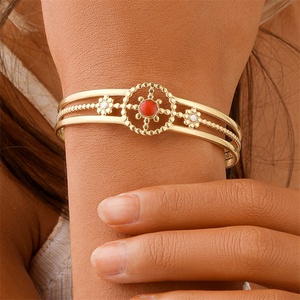 Fashion Fine Jewelry Gold Plated Hollow <b>Adjustable</b> Enamel Sun Bangle <b>Bracelets</b> for Women - Product Image 2