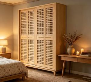 Scandinavian Minimalist Durable Wooden <b>Wardrobe</b> Hinged Solid Wood Freestanding Customizable Multi-purpose Modern Bedroom - Product Image 6