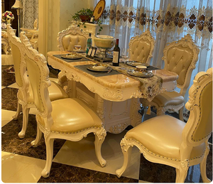 European Solid Wood Marble Dining <b>Table</b> Luxury Rectangular Gold Dining <b>Table</b> 4 6 8 Seater Dining <b>Table</b> With Drawers - Product Image 5