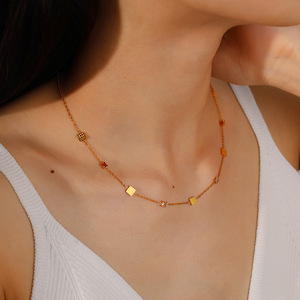 Collier en zircon plaqué or 18 carats, anti-ternissement, en acier inoxydable, bijoux de mode pour femmes - Product Image 2